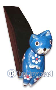 Wooden Cat Door Stoper, Hand Carved From  Hibiscus Wood