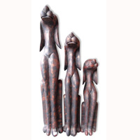 Wooden Dog Set Of 3, Handcarved From Albesia Wood