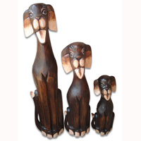 Wooden Dog Set Of 3, Handcarved From Albesia Wood