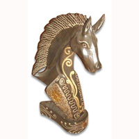 Wooden Horse With Painted, Handcarved From Albesia Wood
