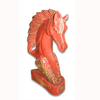 Wooden Horse With Painted, Handcarved From Albesia Wood