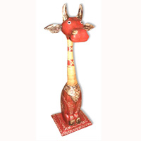 Wooden Cow With Painted, Handcarved From Albesia Wood