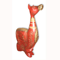 Wooden Cow With Painted, Handcarved From Albesia Wood