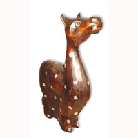 Wooden Cow With Painted, Handcarved From Albesia Wood