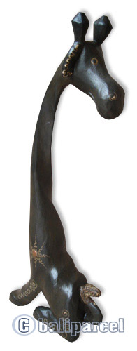 Wooden Giraffe With Painted, Handcarved From Albesia Wood