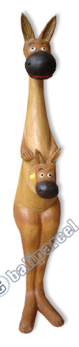 Wooden Kangaroo With Painted, Handcarved From Albesia Wood