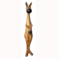 Wooden Kangaroo With Painted, Handcarved From Albesia Wood