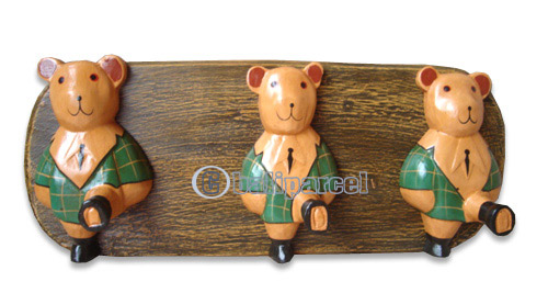 Wooden Hanger Bear, Handcarved From Albesia Wood