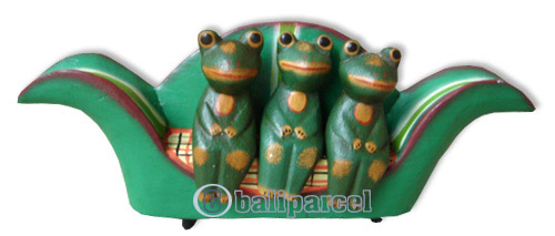 Wooden Frog With Painted, Handcarved From Albesia Wood