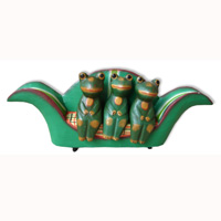 Wooden Frog With Painted, Handcarved From Albesia Wood