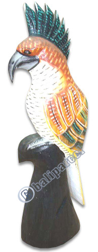 Wooden Cockatoo Bird, Hand Carved From Albesia Wood