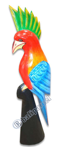 Wooden Cockatoo Bird, Hand Carved From Albesia Wood