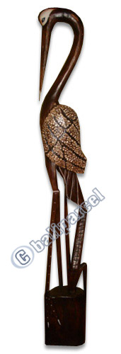 Wooden Heron Bird, Hand Carved From Albesia Wood