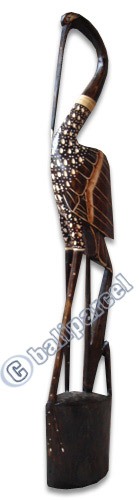 Wooden Heron Bird, Hand Carved From Albesia Wood