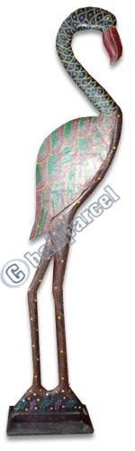 Wooden Flamingo Bird, Hand Carved From Albesia Wood
