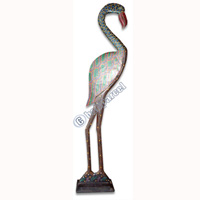 Wooden Flamingo Bird, Hand Carved From Albesia Wood