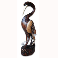 Wooden Heron Bird, Hand Carved From Albesia Wood