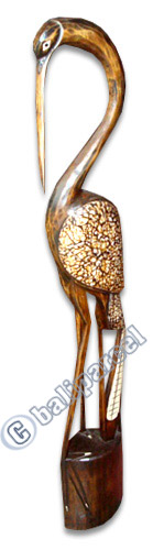 Wooden Heron Bird, Hand Carved From Albesia Wood