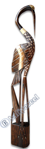 Wooden Heron Bird, Hand Carved From Albesia Wood