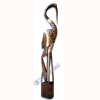 Wooden Heron Bird, Hand Carved From Albesia Wood