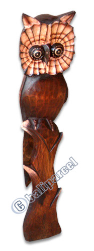 Wooden Owl, Hand Carved From Albesia Wood