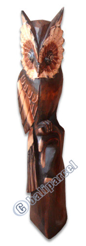 Wooden Owl, Hand Carved From Albesia Wood