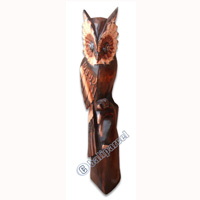 Wooden Owl, Hand Carved From Albesia Wood