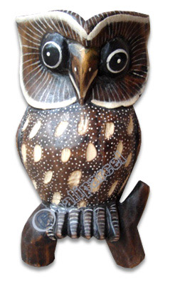 Wooden Owl, Hand Carved From Albesia Wood