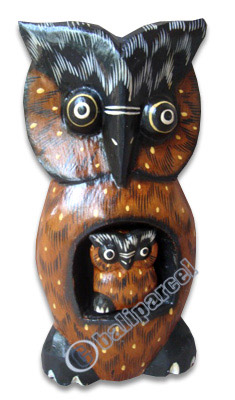 Wooden Owl, Hand Carved From Albesia Wood