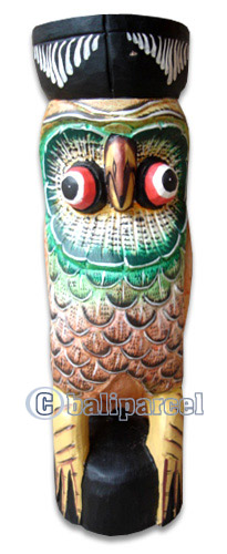 Wooden Owl, Hand Carved From Albesia Wood