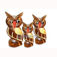 Wooden Owl Set Of 3, Hand Carved From Albesia Wood