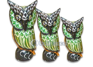 Wooden Owl Set Of 3, Hand Carved From Albesia Wood