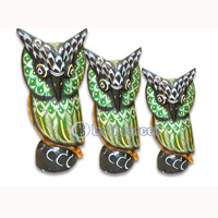 Wooden Owl Set Of 3, Hand Carved From Albesia Wood