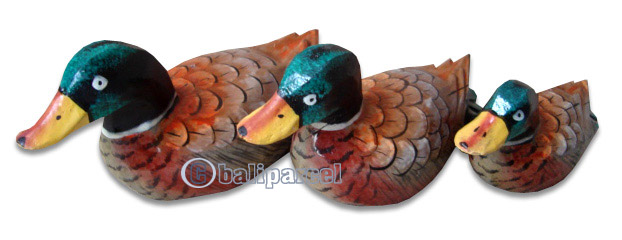 Wooden Duck Set Of 3, Hand Carved From Albesia Wood