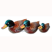 Wooden Duck Set Of 3, Hand Carved From Albesia Wood