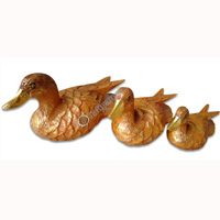 Wooden Duck Set Of 3, Hand Carved From Albesia Wood