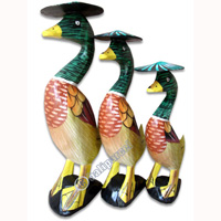 Wooden Duck Set Of 3, Hand Carved From Albesia Wood