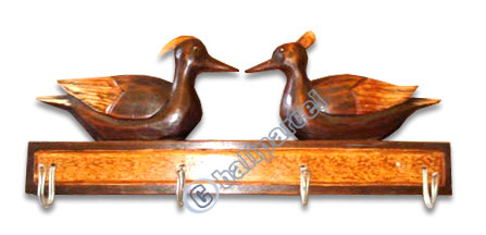 Wooden Duck Hanger, Hand Carved From Albesia Wood And Coconut Wood