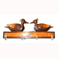 Wooden Duck Hanger, Hand Carved From Albesia Wood And Coconut Wood