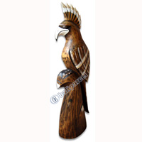 Wooden Cockatoo Bird, Hand Carved From Albesia Wood