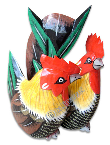 Wooden Chicken Set Of 2, Hand Carved From Albesia Wood