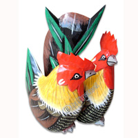 Wooden Chicken Set Of 2, Hand Carved From Albesia Wood