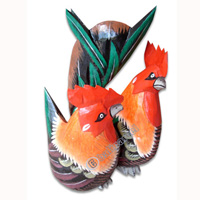 Wooden Chicken Set Of 2, Hand Carved From Albesia Wood