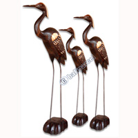 Wooden Bird Set Of 3, Hand Carved From Albesia Wood