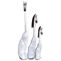 Wooden Sitting Zebra Set Of 3, Hand Carved From Albesia Wood
