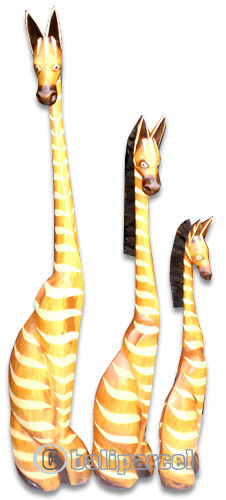 Wooden Sitting Zebra Set Of 3, Hand Carved From Albesia Wood