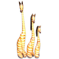 Wooden Sitting Zebra Set Of 3, Hand Carved From Albesia Wood
