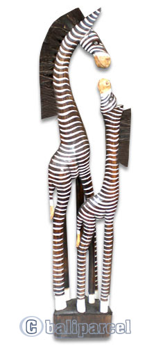 Wooden Zebra With Baby, Hand Carved From Albesia Wood