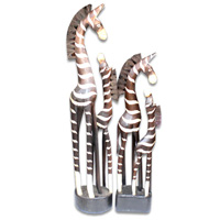 Wooden Zebra With Baby, Hand Carved From Albesia Wood