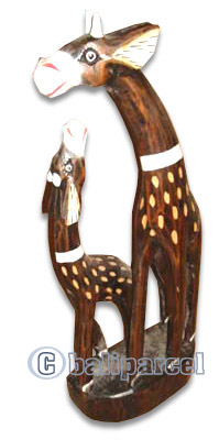 Wooden Giraffe With Baby, Hand Carved From Albesia Wood
